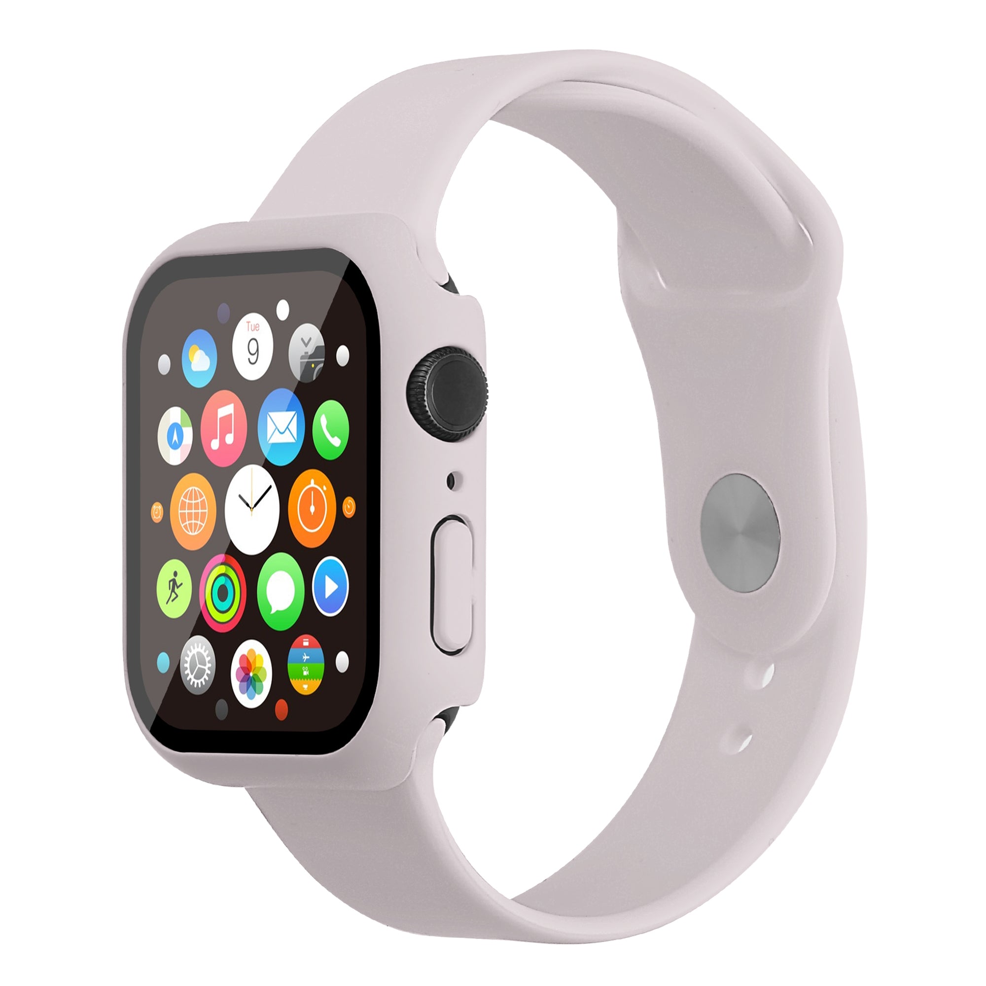 For Apple Watch Series 7 45mm Soft Silicone Watch Band+Hard PC Watch Cover with Tempered Glass Film Size M L For Apple Watch Series 7 45mm Soft Silicone Watch Band+Hard PC Watch Cover with Tempered Glass Film Size M L